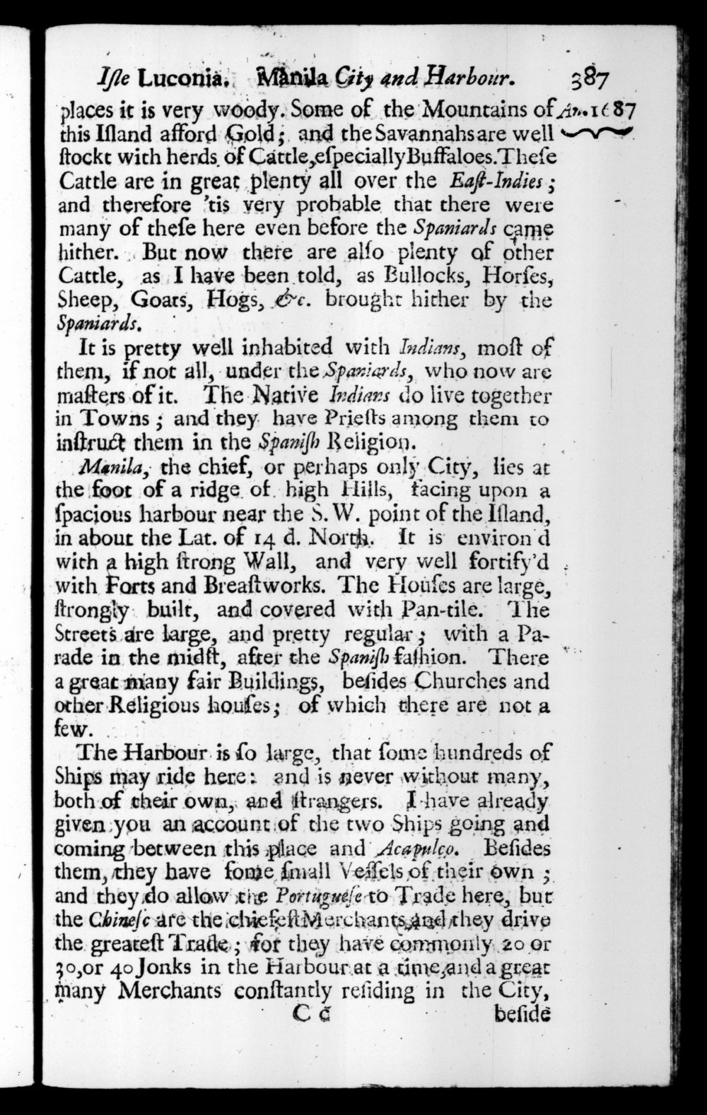Page 387 screenshot of the book A New Voyage Round the World by William Dampier (1697 Edition).