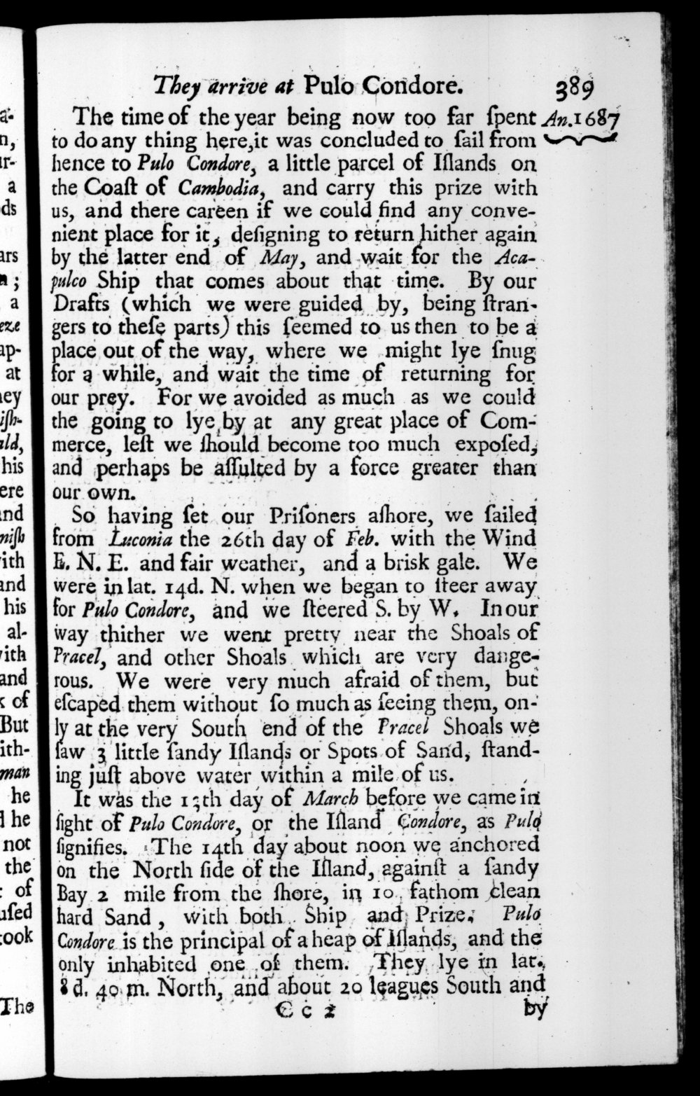 Page 389 screenshot of the book A New Voyage Round the World by William Dampier (1697 Edition).
