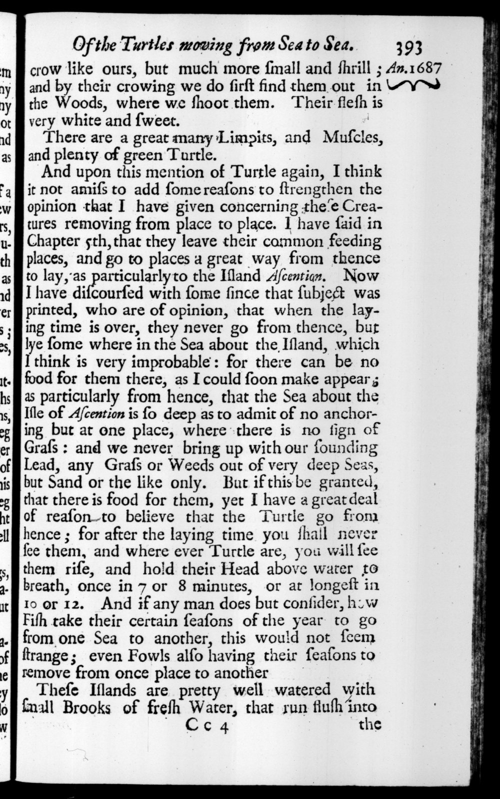 Page 393 screenshot of the book A New Voyage Round the World by William Dampier (1697 Edition).