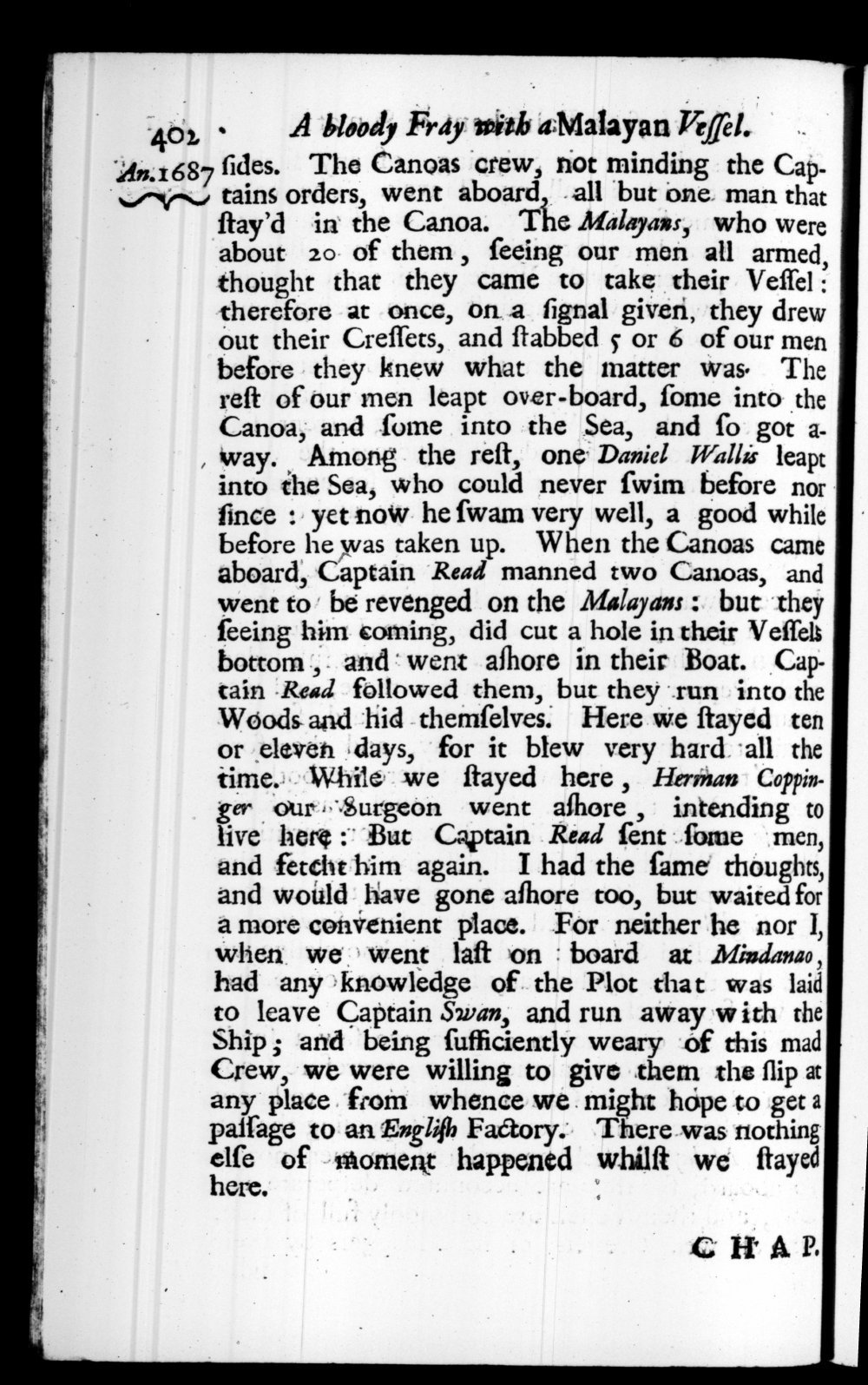 Page 402 screenshot of the book A New Voyage Round the World by William Dampier (1697 Edition).