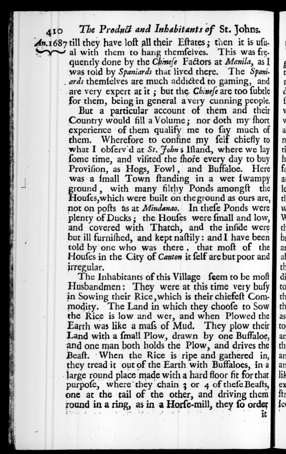Page 410 screenshot of the book A New Voyage Round the World by William Dampier (1697 Edition).