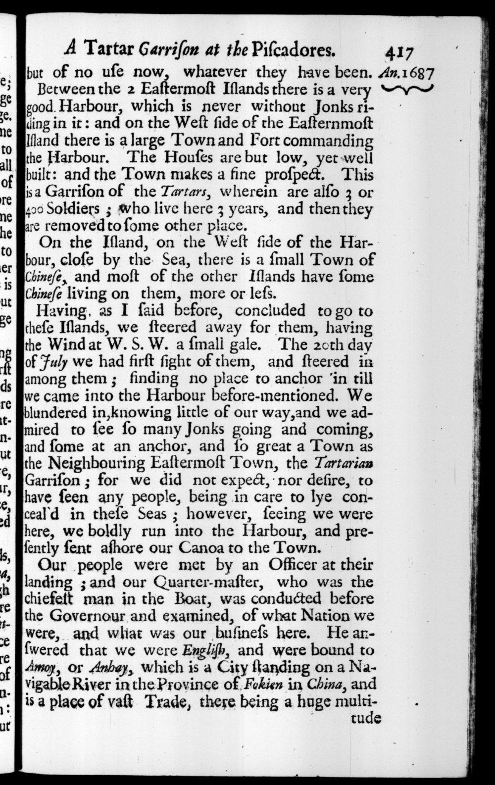 Page 417 screenshot of the book A New Voyage Round the World by William Dampier (1697 Edition).