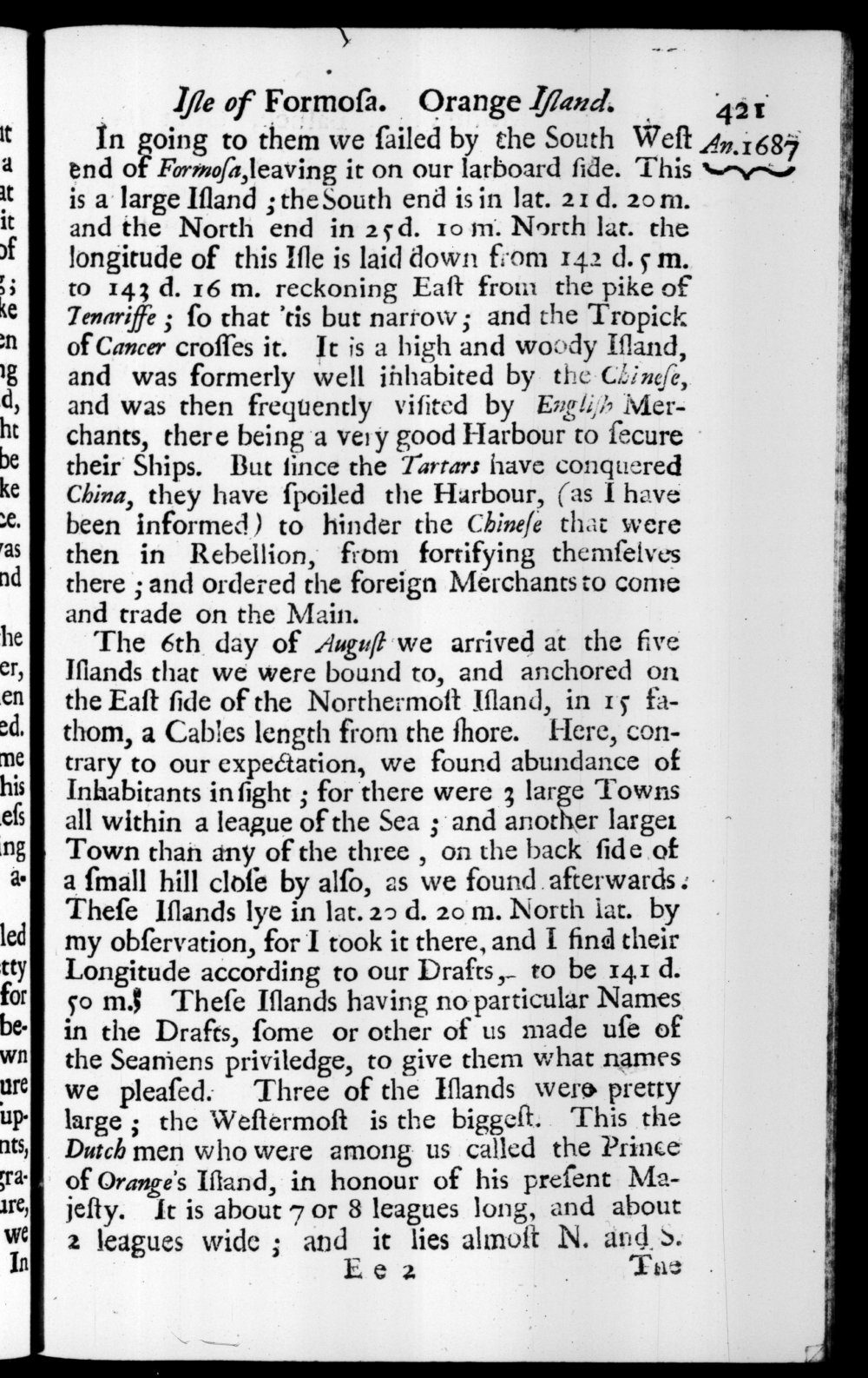 Page 421 screenshot of the book A New Voyage Round the World by William Dampier (1697 Edition).