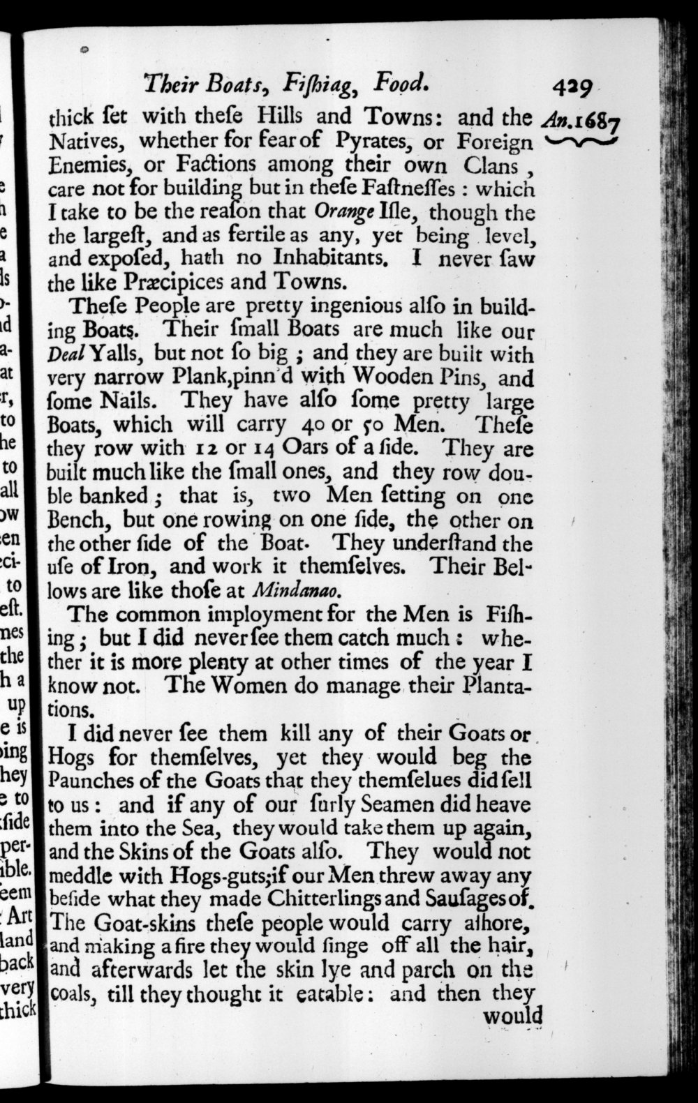 Page 429 screenshot of the book A New Voyage Round the World by William Dampier (1697 Edition).