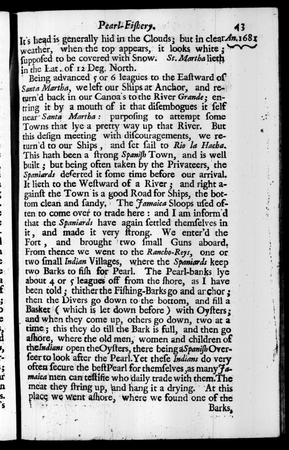 Page 43 screenshot of the book A New Voyage Round the World by William Dampier (1697 Edition).