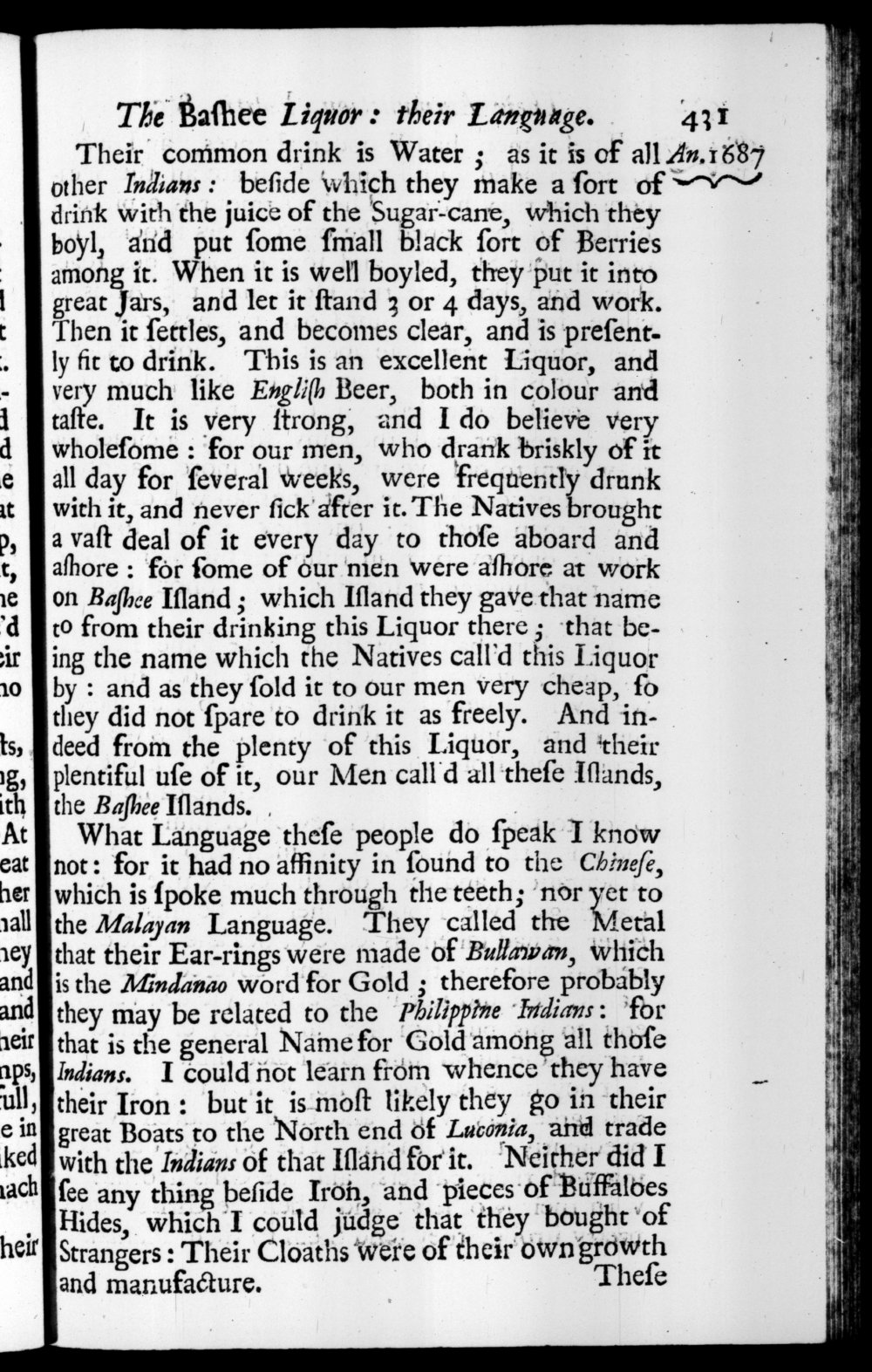 Page 431 screenshot of the book A New Voyage Round the World by William Dampier (1697 Edition).