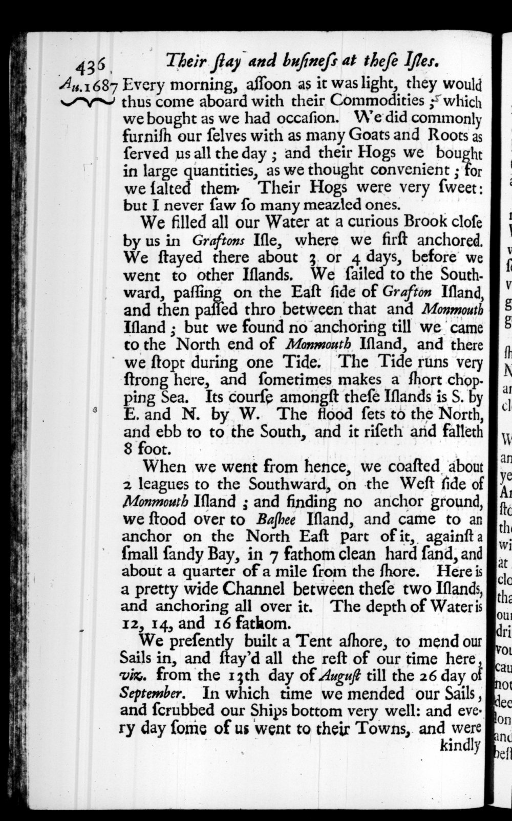 Page 436 screenshot of the book A New Voyage Round the World by William Dampier (1697 Edition).