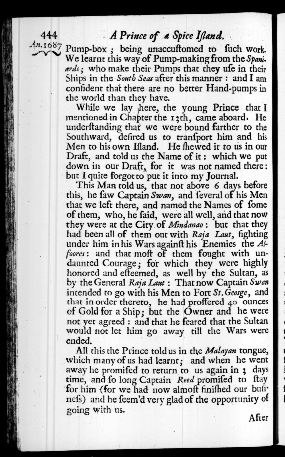 Page 444 screenshot of the book A New Voyage Round the World by William Dampier (1697 Edition).