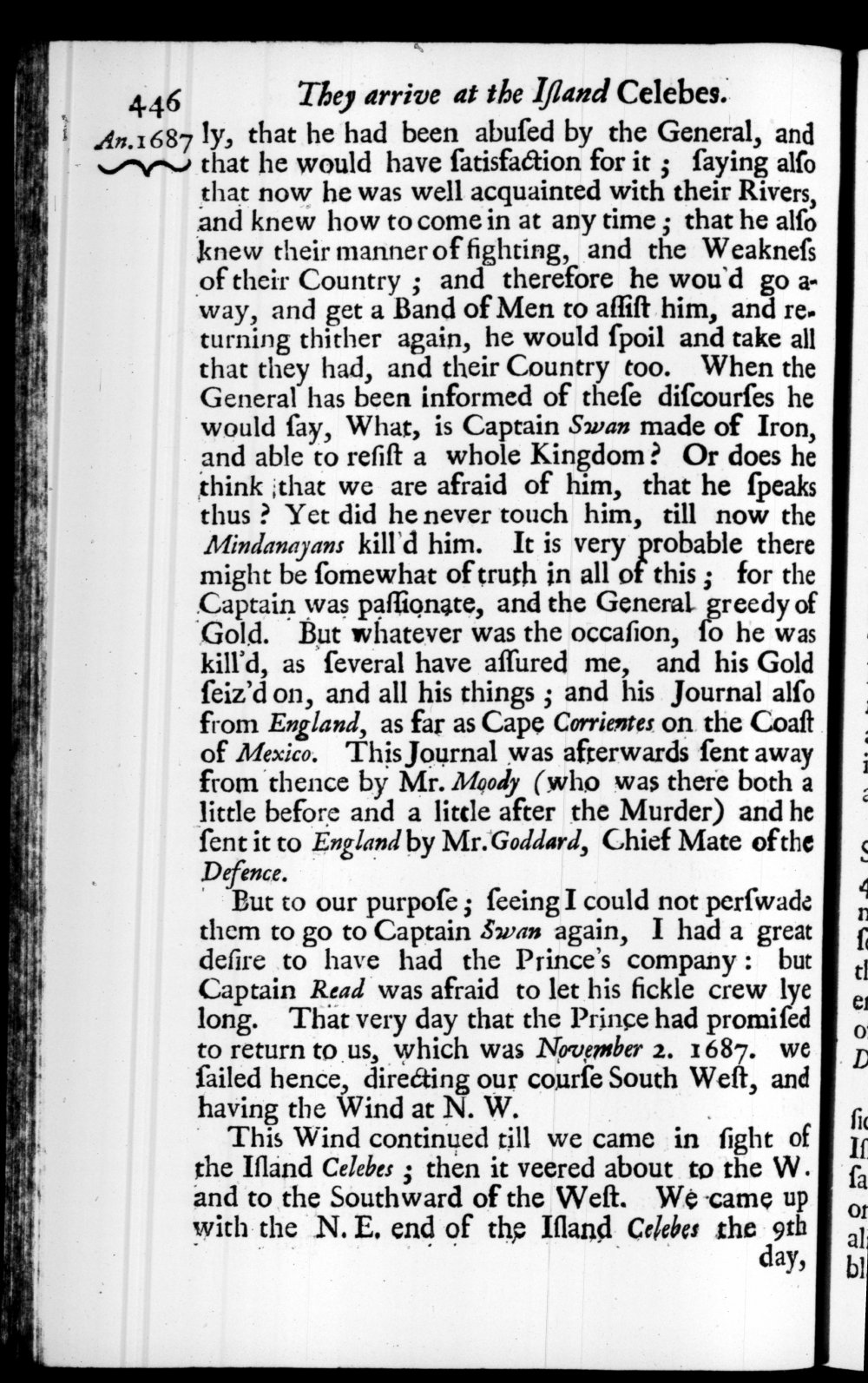 Page 446 screenshot of the book A New Voyage Round the World by William Dampier (1697 Edition).