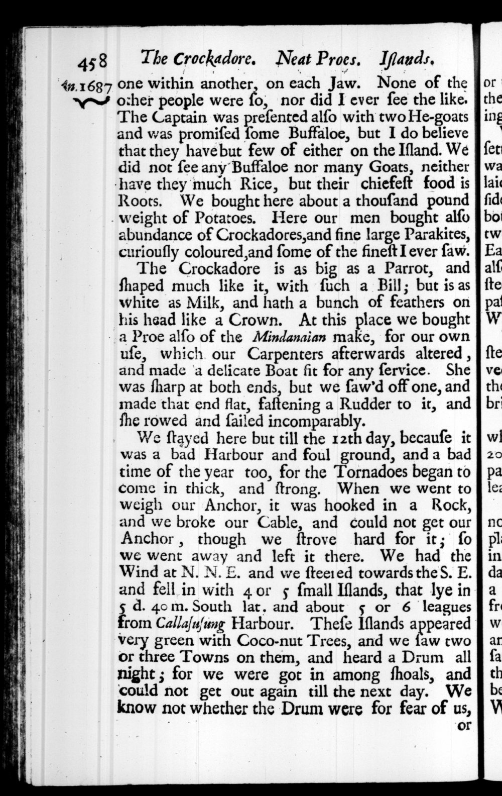 Page 458 screenshot of the book A New Voyage Round the World by William Dampier (1697 Edition).
