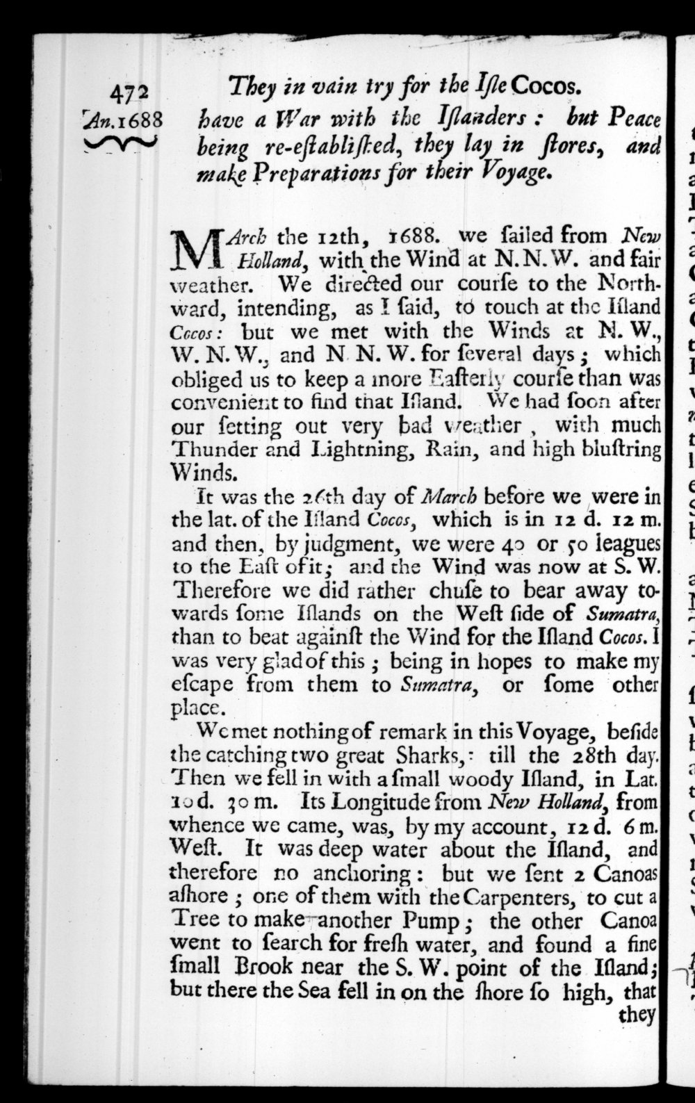 Page 472 screenshot of the book A New Voyage Round the World by William Dampier (1697 Edition).