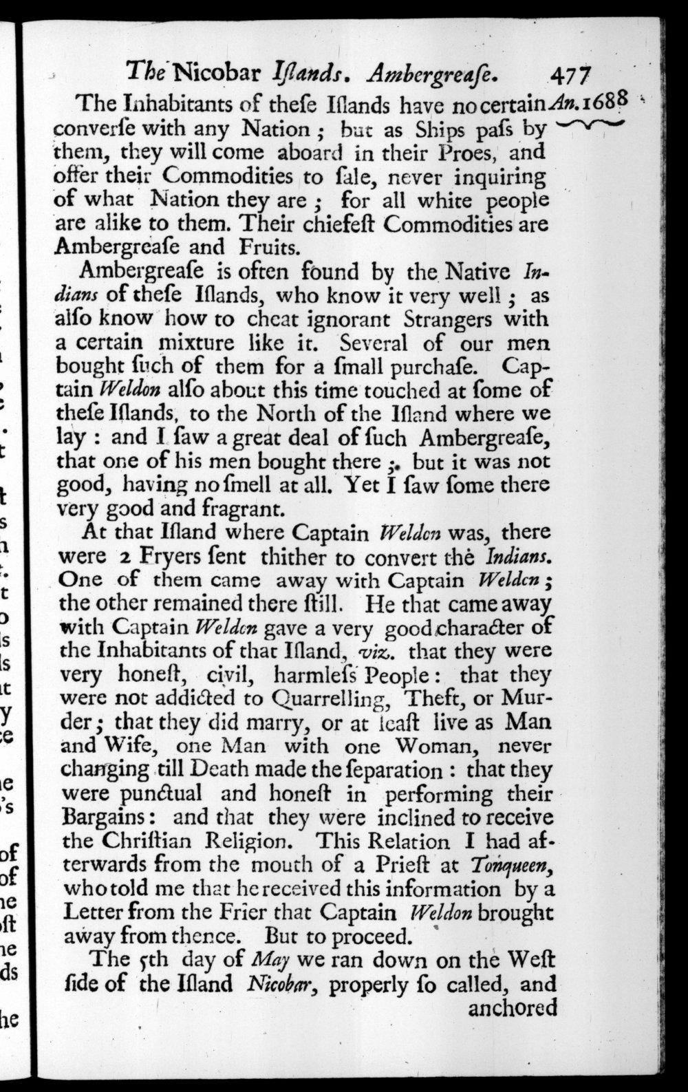 Page 477 screenshot of the book A New Voyage Round the World by William Dampier (1697 Edition).