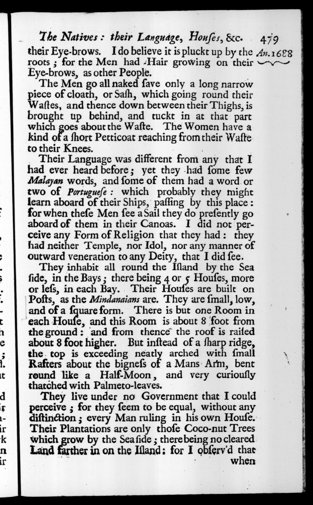 Page 479 screenshot of the book A New Voyage Round the World by William Dampier (1697 Edition).