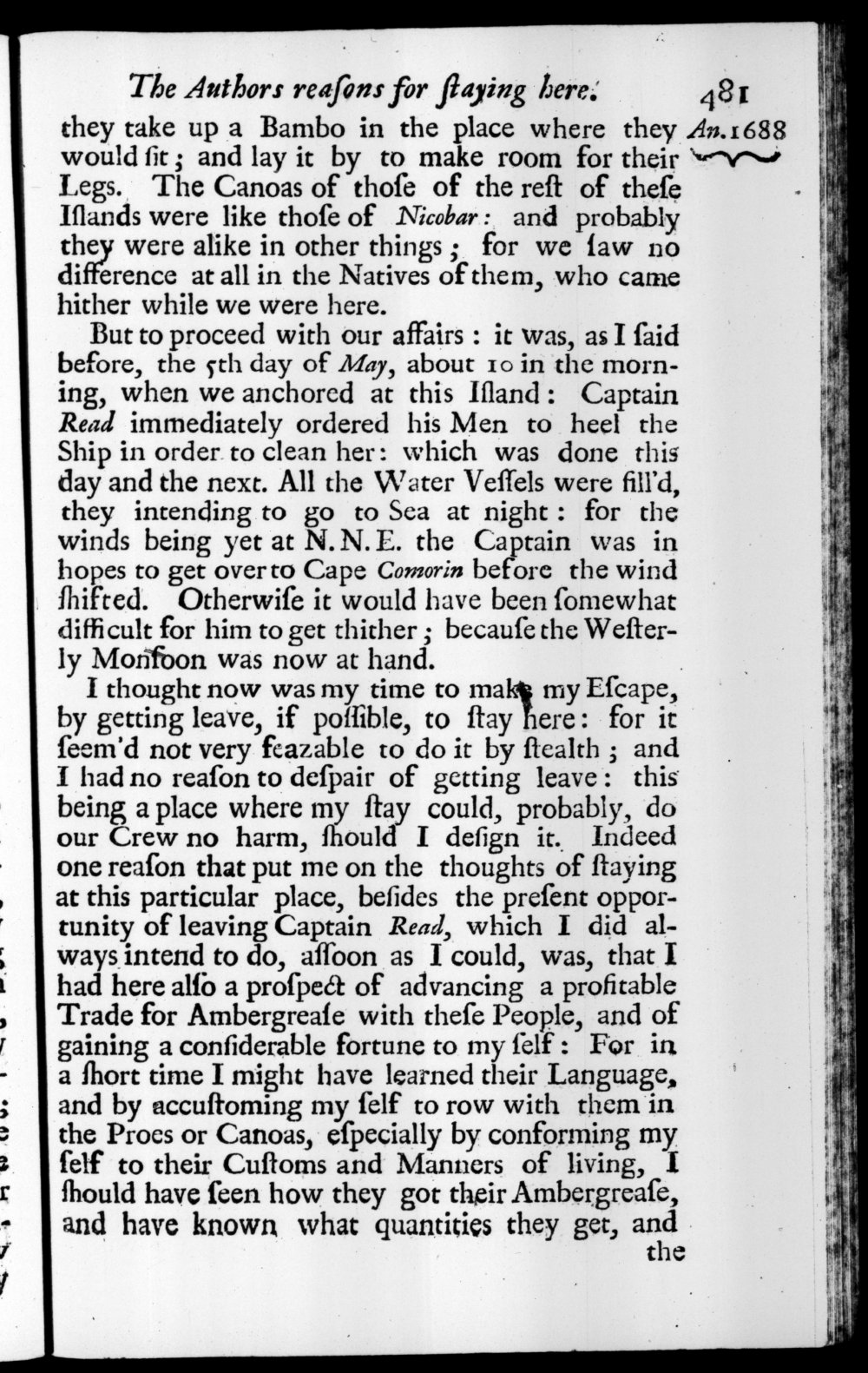 Page 481 screenshot of the book A New Voyage Round the World by William Dampier (1697 Edition).
