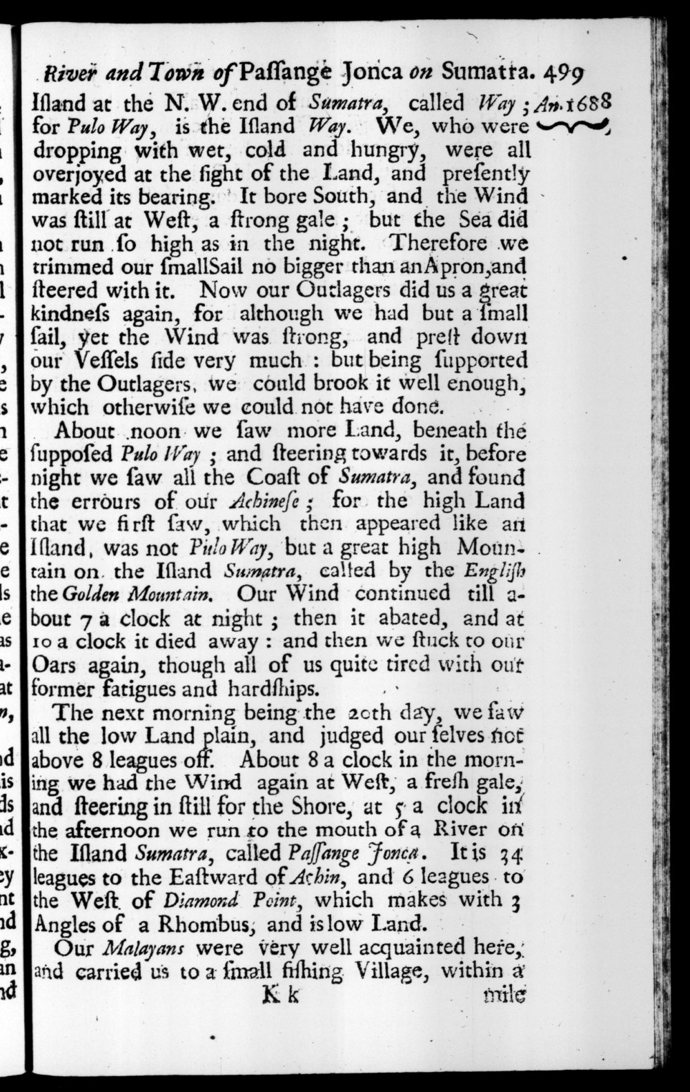 Page 499 screenshot of the book A New Voyage Round the World by William Dampier (1697 Edition).