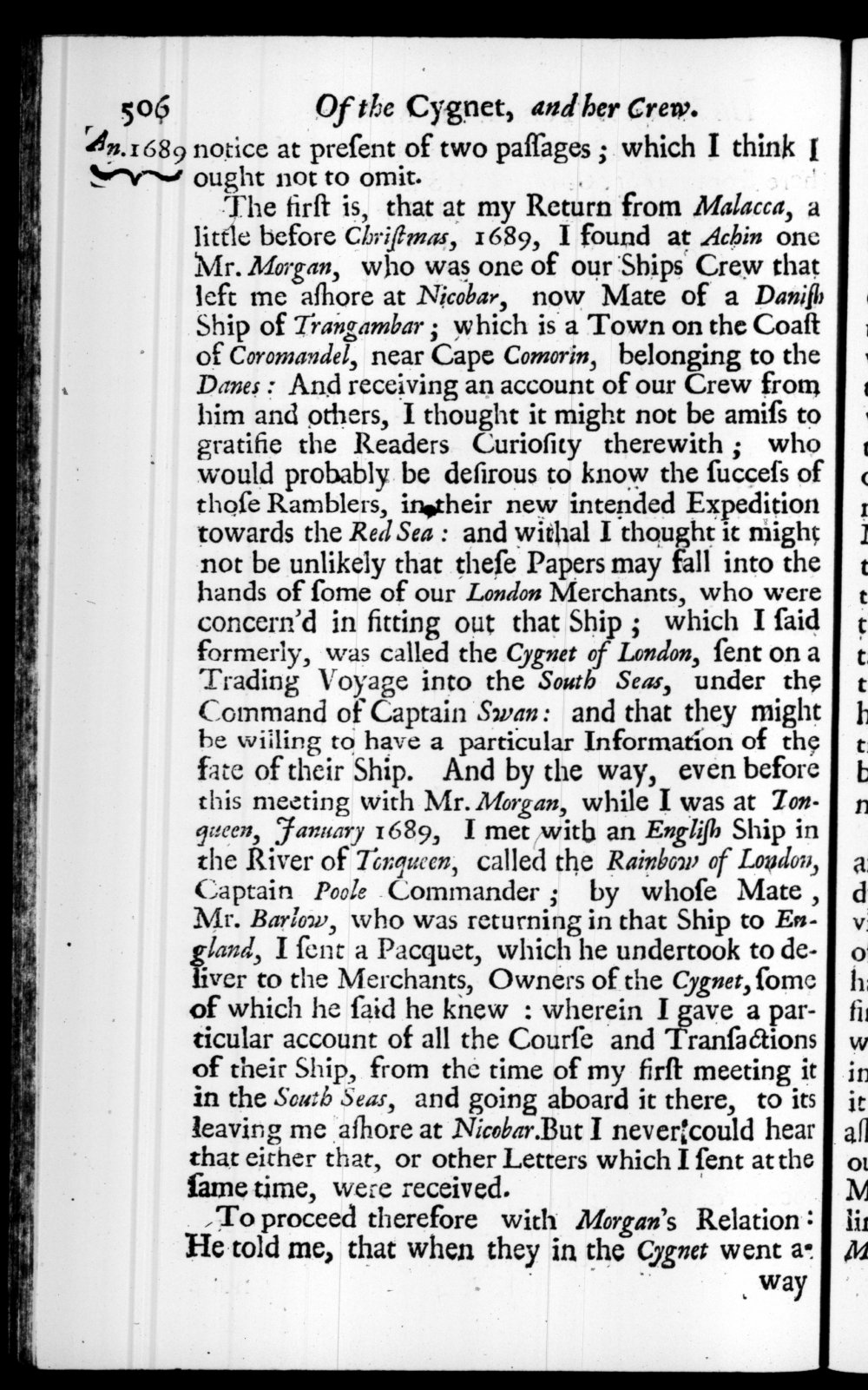 Page 506 screenshot of the book A New Voyage Round the World by William Dampier (1697 Edition).