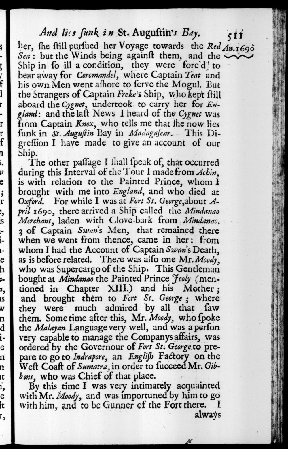 Page 511 screenshot of the book A New Voyage Round the World by William Dampier (1697 Edition).