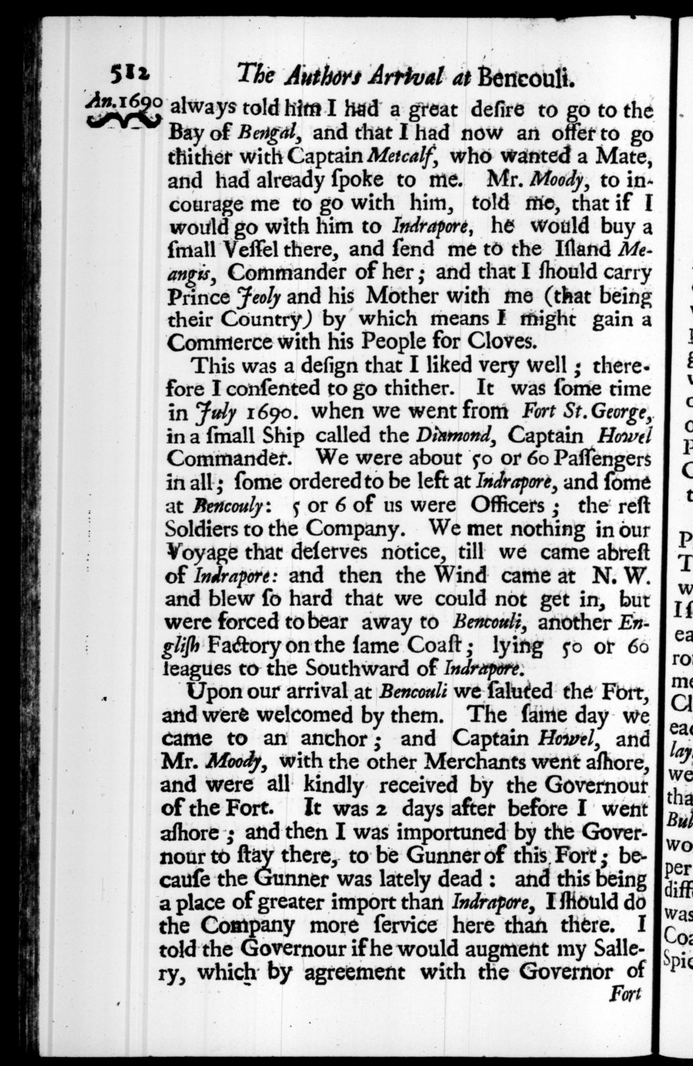 Page 512 screenshot of the book A New Voyage Round the World by William Dampier (1697 Edition).