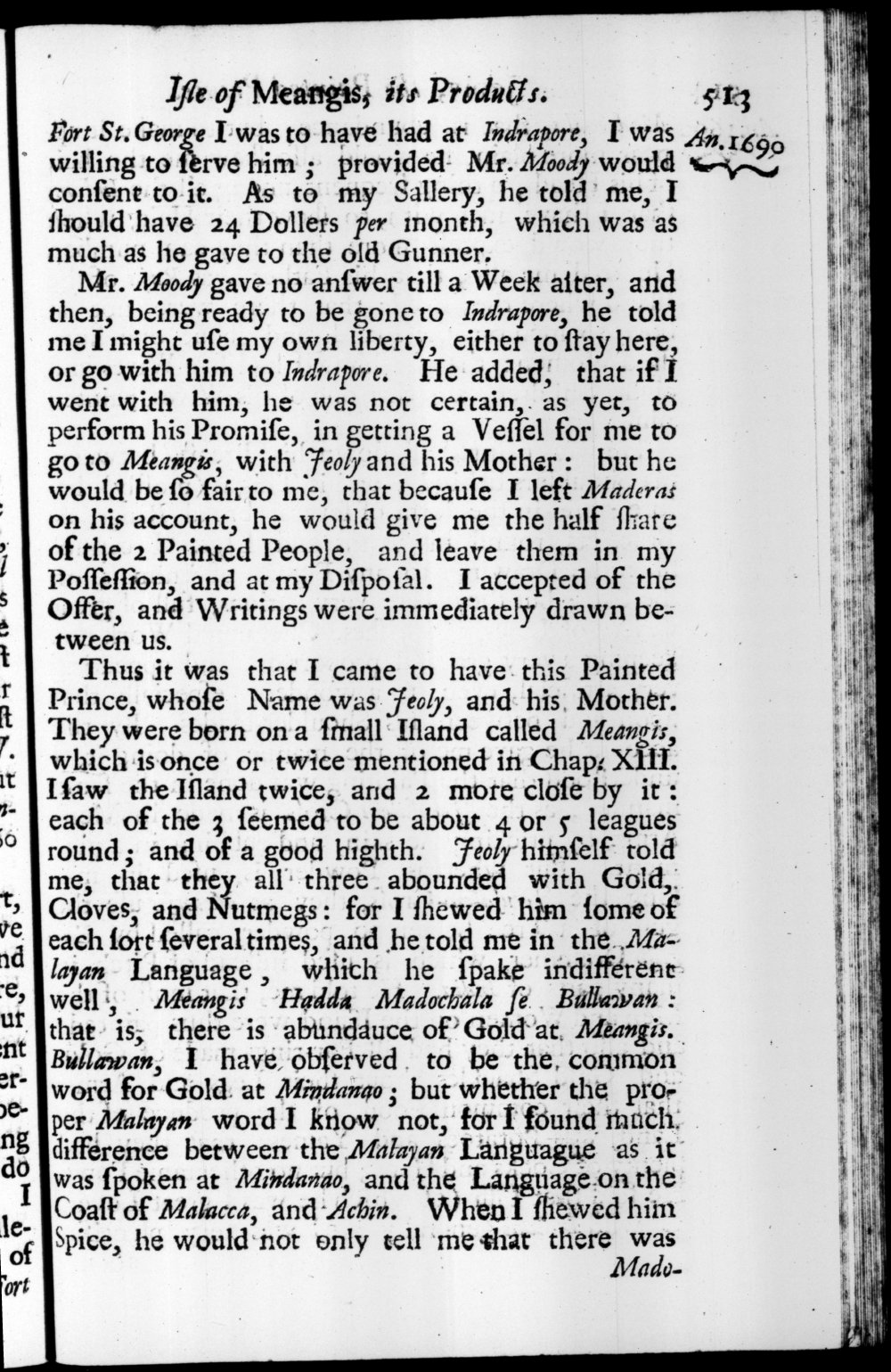 Page 513 screenshot of the book A New Voyage Round the World by William Dampier (1697 Edition).