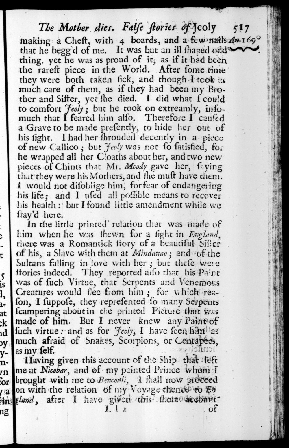 Page 517 screenshot of the book A New Voyage Round the World by William Dampier (1697 Edition).