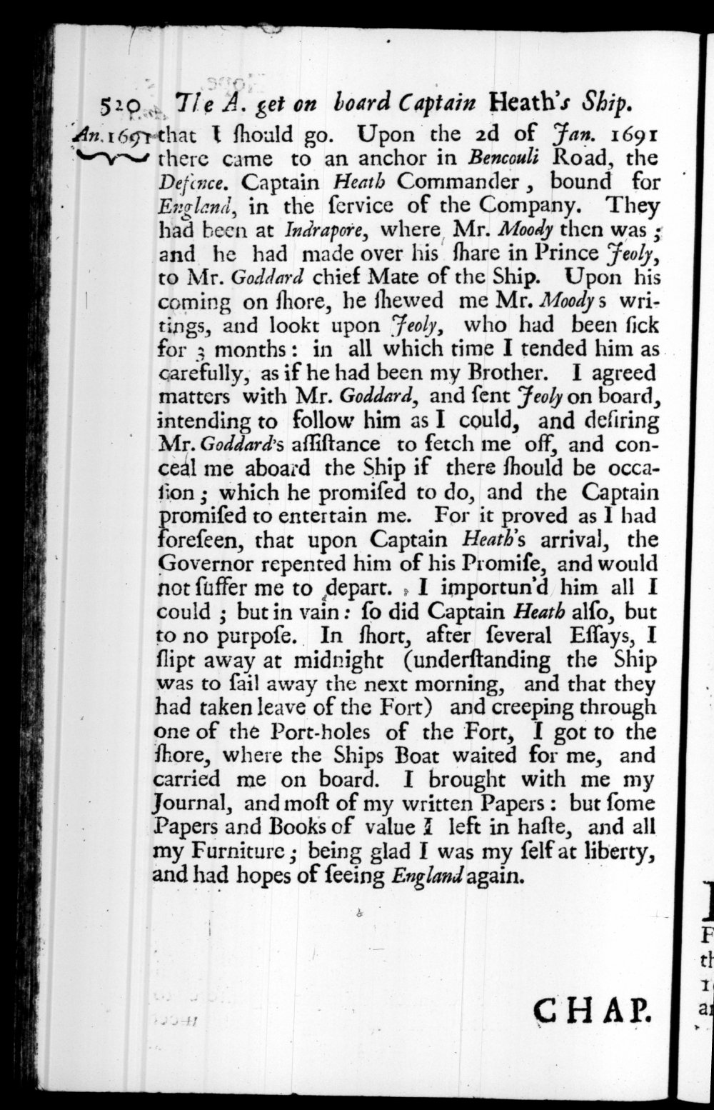 Page 520 screenshot of the book A New Voyage Round the World by William Dampier (1697 Edition).