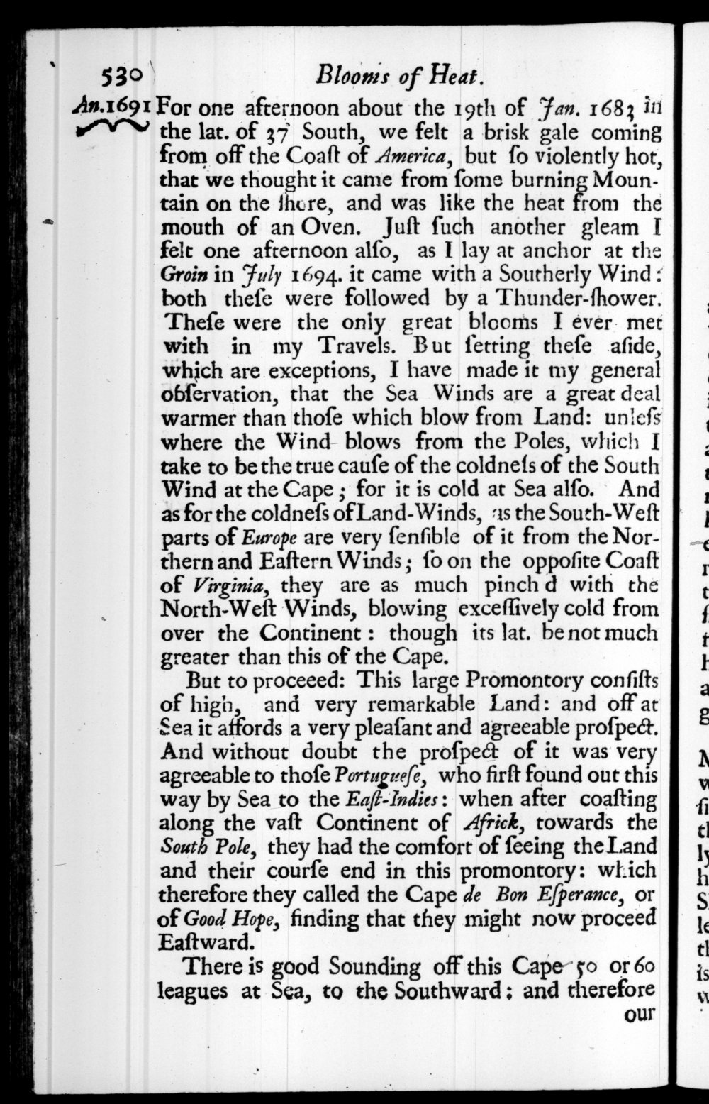 Page 530 screenshot of the book A New Voyage Round the World by William Dampier (1697 Edition).