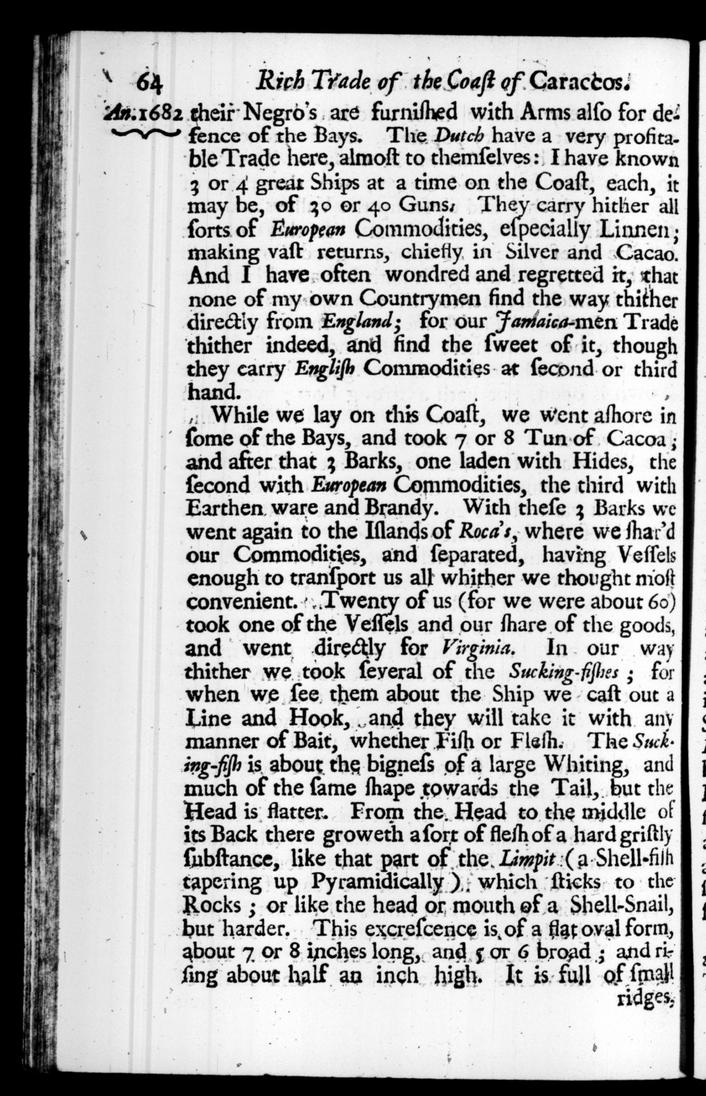 Page 64 screenshot of the book A New Voyage Round the World by William Dampier (1697 Edition).