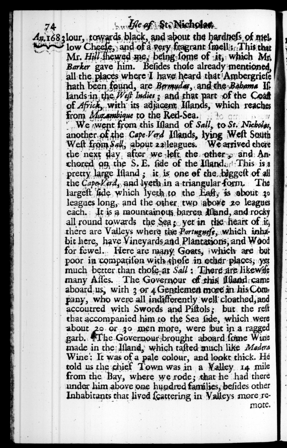 Page 74 screenshot of the book A New Voyage Round the World by William Dampier (1697 Edition).