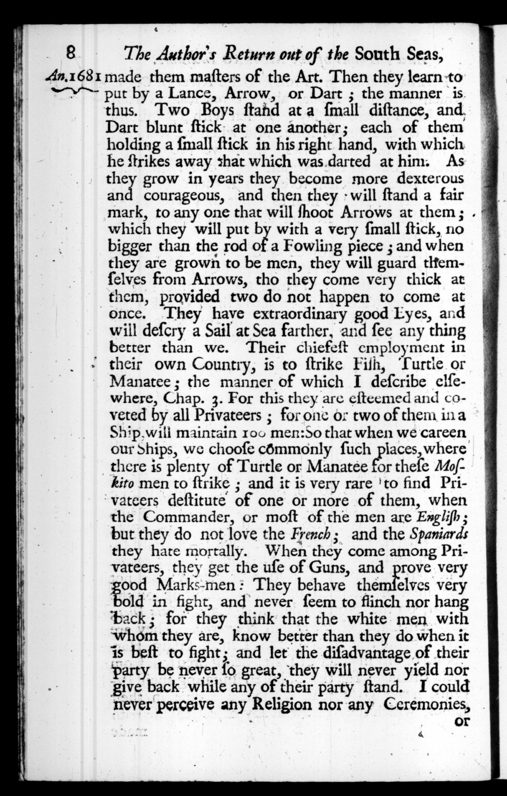 Page 8 screenshot of the book A New Voyage Round the World by William Dampier (1697 Edition).