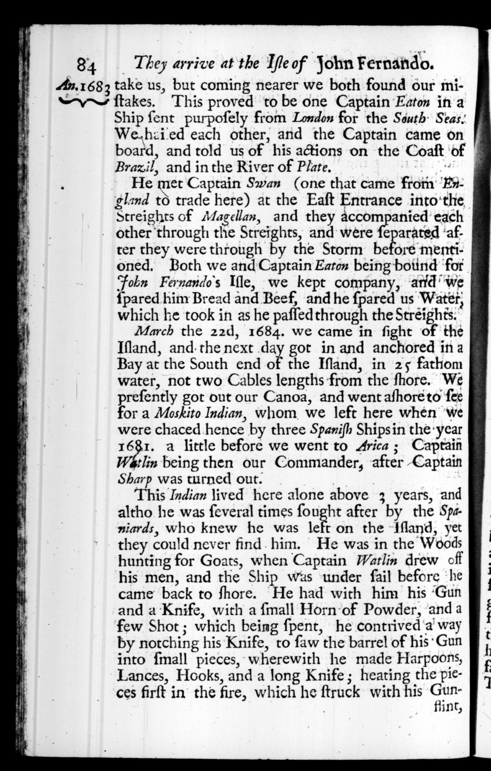 Page 84 screenshot of the book A New Voyage Round the World by William Dampier (1697 Edition).